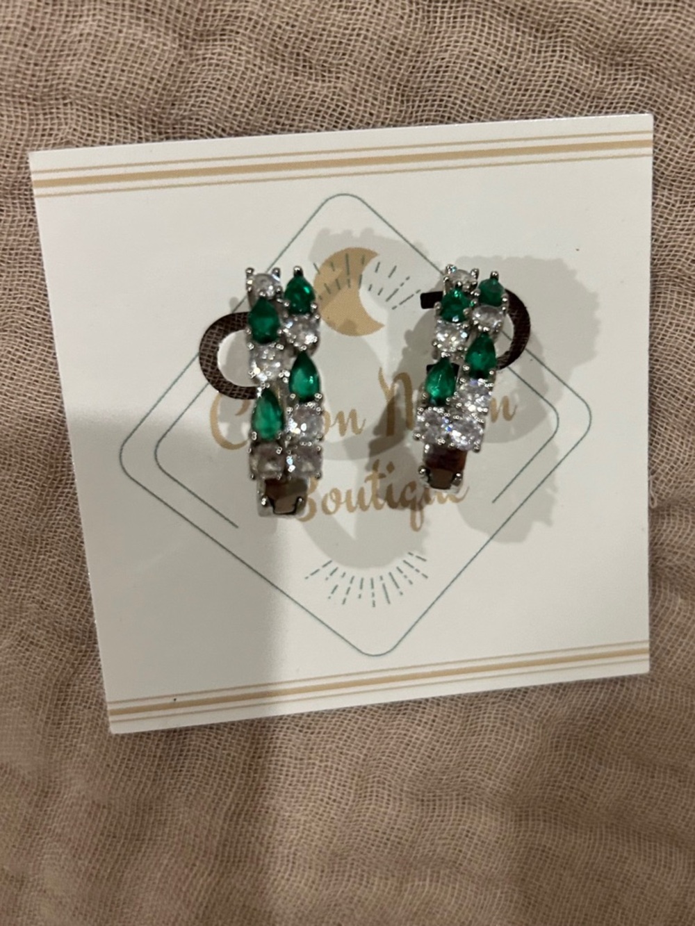 Green Crystal Hoop Leverback Earrings by